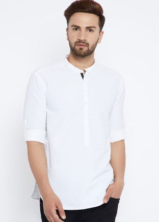 Readymade White Cotton Short Kurta