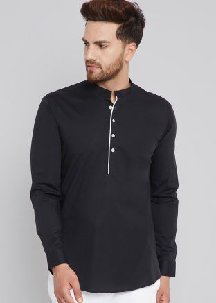 Black Cotton Readymade Short Kurta