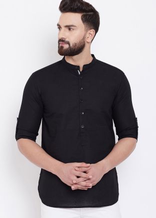 Readymade Cotton Black Short Kurta