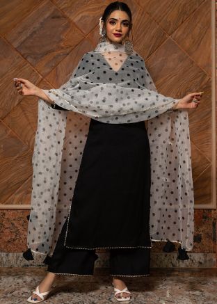 Readymade Black Lace Work Palazzo Suit Set