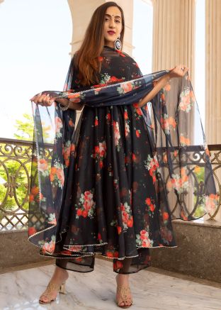 Readymade Black Floral Printed Anarkali Suit