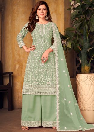 Green Dori Embroidered Palazzo Suit With Dupatta