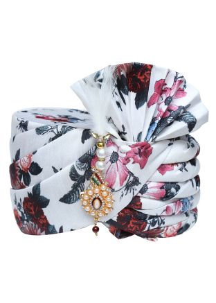 White Floral Digital Print Silk Safa