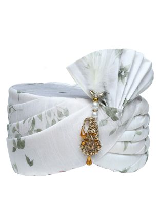 White Silk Digital Print Wedding Safa