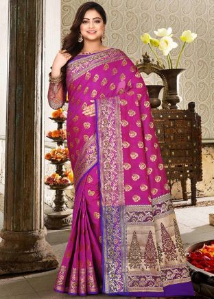 Kanjivaram Silk Pink Woven Saree