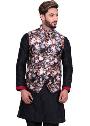 Multicolor Asymmetric Floral Digital Printed Nehru Jacket