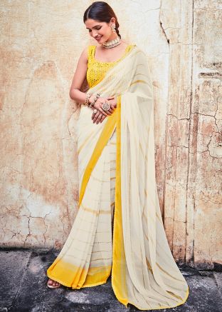White Printed Saree In Georgette