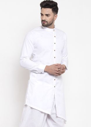 Buy Readymade White Cotton Asymmetric Men Kurta Online