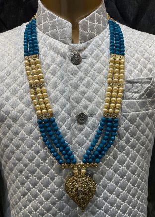 Blue Beaded & Layered Kantha Mala