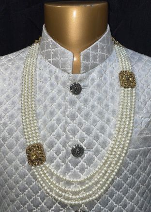 Beaded White Layered Kantha Mala