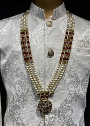 White Beaded Groom Alloy Based Kantha Mala