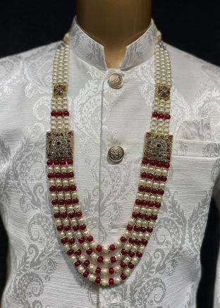 Red Alloy Based Beaded Kantha Mala