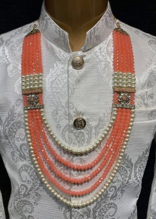 Peach Beaded Groom Multichain Kantha Mala