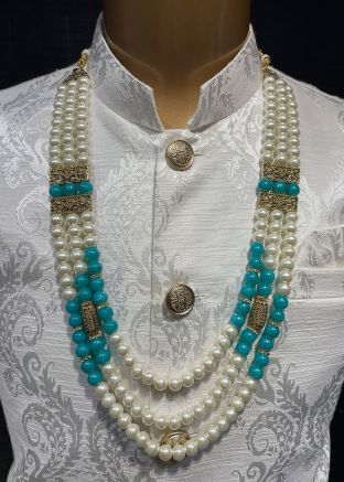 White Beaded Mens Kantha Mala