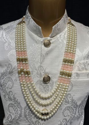 Multi Layered White Beaded Kantha Mala