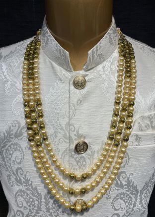 Cream Beaded Groom Alloy Based Kantha Mala