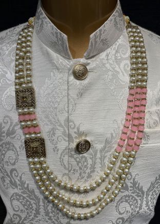 White Stone Studded Kantha Mala For Men