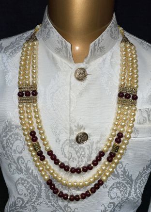 Cream Beaded Multi Layer Kantha Mala