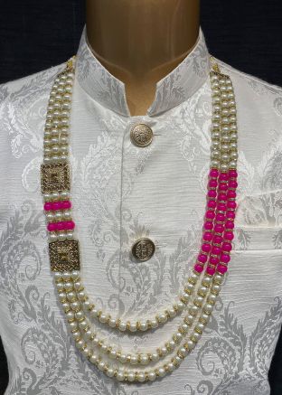 White And Pink Stone Studded Kantha Mala