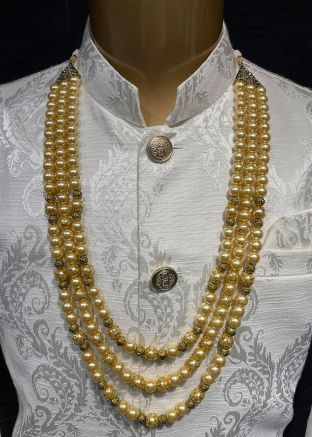 Cream Alloy Based Beaded Multichain Kantha Mala