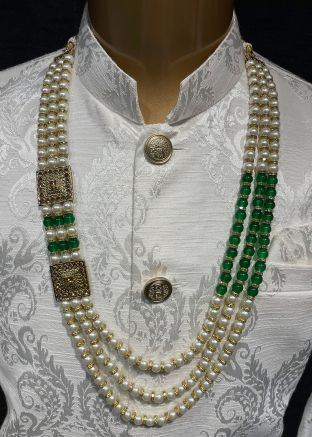 White And Green Multichain Kantha Mala