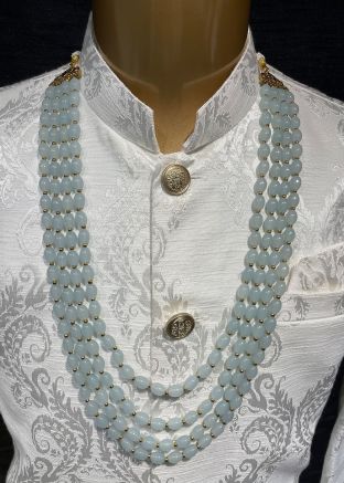 Grey Multi Layered Kantha Mala For Men