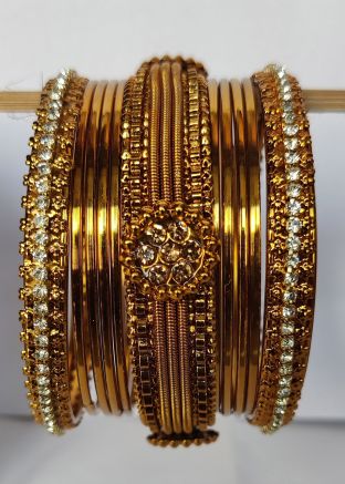 Golden Bangle Set With Stone Work