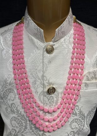 Pink Multi Layered Beaded Mens Kantha Mala