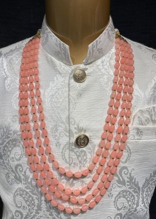 Peach Beaded Multi Layered Kantha Mala