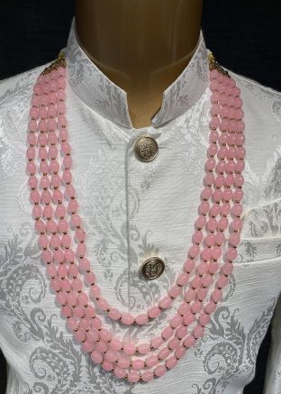 Pink Beaded Multi Layered Kantha Mala For Men