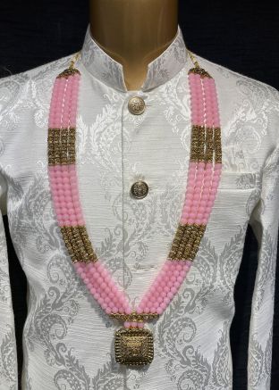 Pink Beaded Groom Multichain Kantha Mala