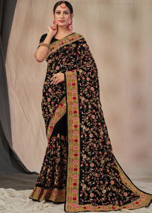 Black Embroidered Georgette Saree