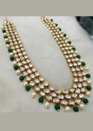 Green & White Stone Studded Kantha Mala
