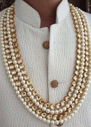 White Stone Studded Kantha Mala For Men