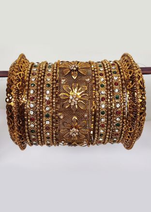 Golden Stone Studded Bridal Bangle Set