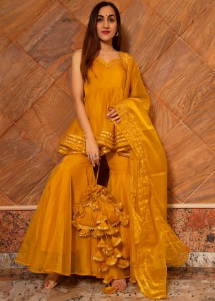 Yellow Readymade Organza Sharara Suit Set