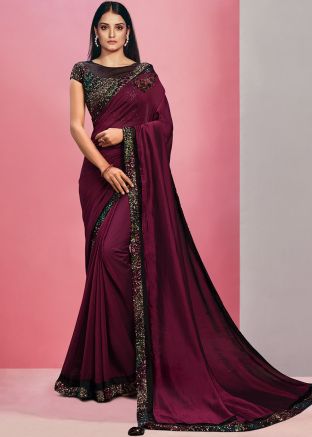 Magenta Sequined Border Cocktail Saree