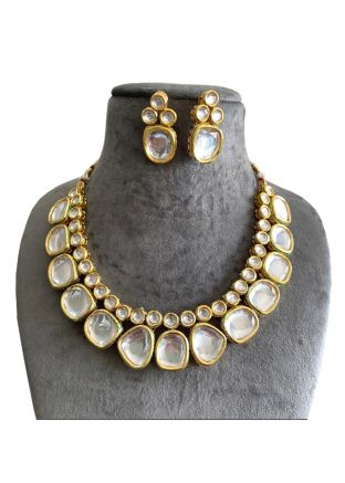 White Studded Kundan Necklace Set