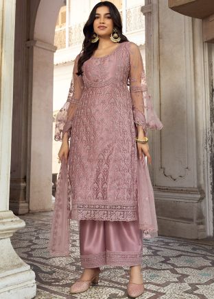 Purple Bridesmaid Palazzo Suit With Dori Embroidery