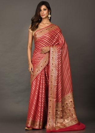 Red Woven Georgette Saree With Blouse