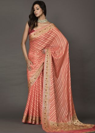 Peach Woven Georgette Saree With Blouse