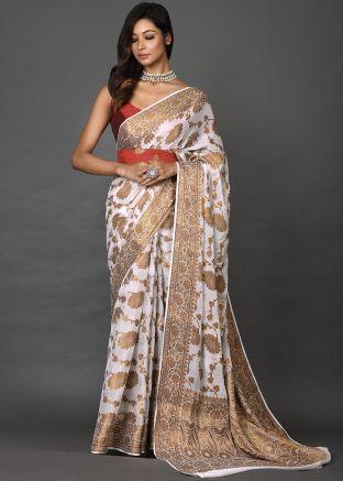 White Party Wear Woven Georgette Saree