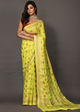Yellow Festive Woven Saree In Georgette