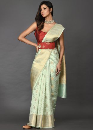 Green Festive Silk Saree With Zari Work