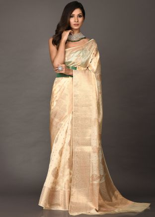 Festive Cream Art Silk Saree With Blouse