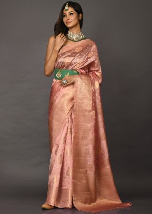 Festive Pink Woven Saree In Art Silk