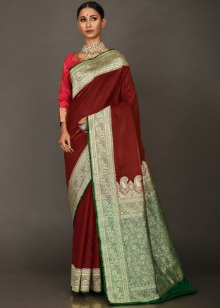 Maroon Bridal Zari Woven Handloom Silk Saree