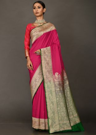 Pink Zari Woven Handloom Art Silk Saree