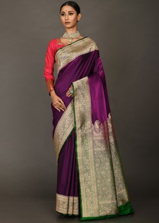Purple Woven Handloom Saree In Art Silk