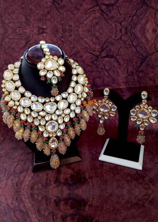 Multicolor Bridal Kundan Studded Necklace Set